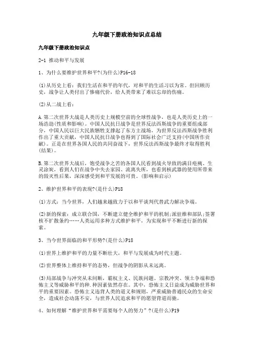 九年级下册政治知识点总结