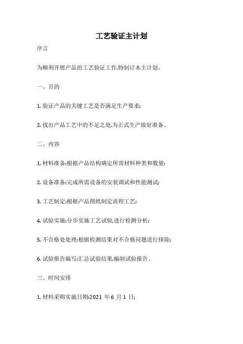 工艺验证主计划
