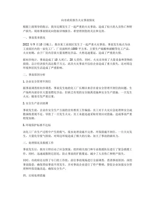 向市政府报告火灾事故情况