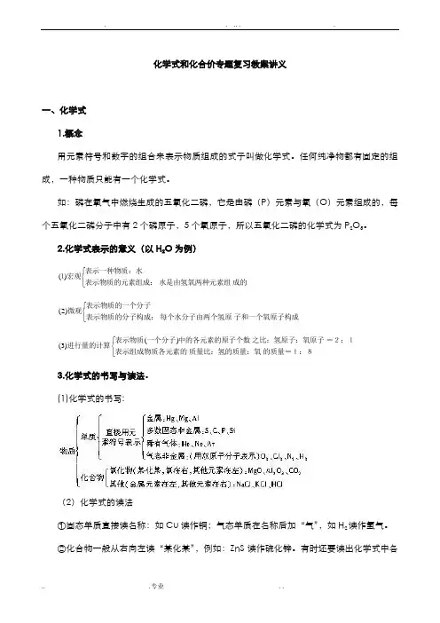 化学式和化合价复习专题教学案讲义