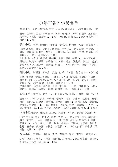 少年宫各室学员名单