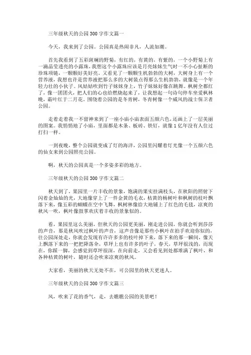 三年级秋天的公园300字作文(最新)