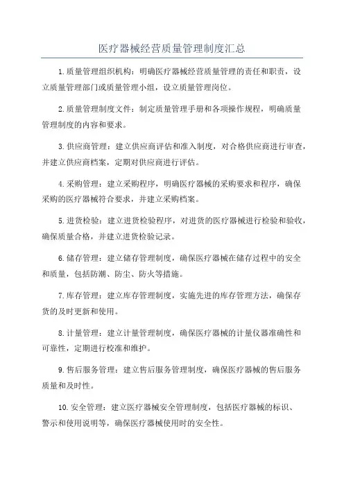 医疗器械经营质量管理制度汇总