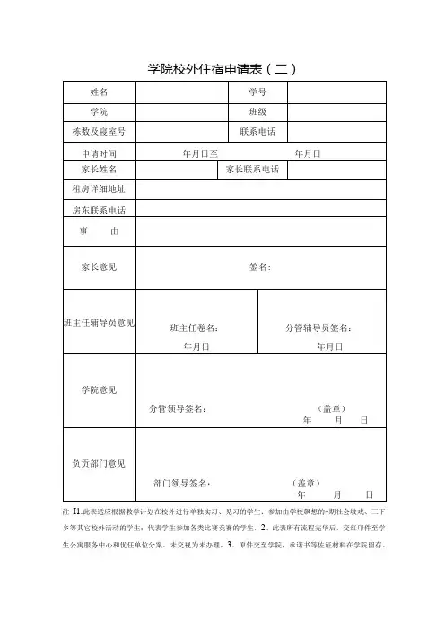 学院校外住宿申请表