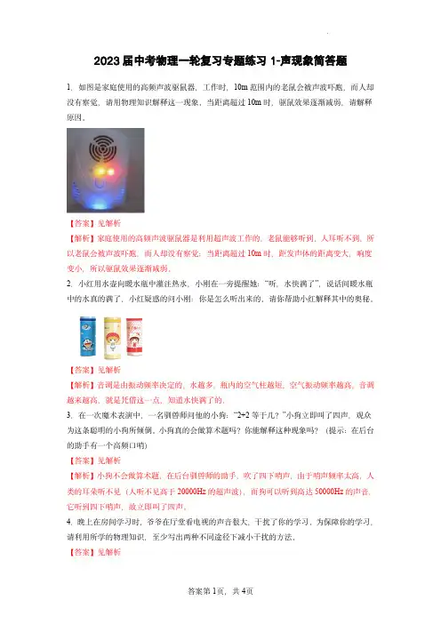  中考物理一轮复习专题练习1-声现象简答题(解析版)