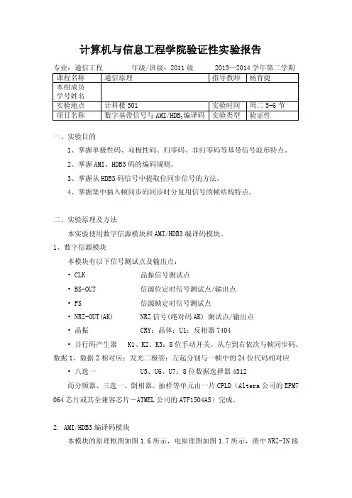 1.数字基带信号与AMI,HDB3编译码-通信原理实验报告