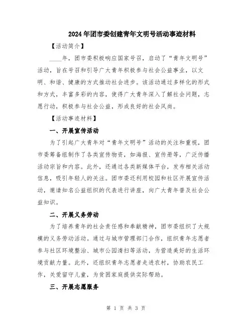 2024年团市委创建青年文明号活动事迹材料