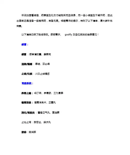 出国必备药品