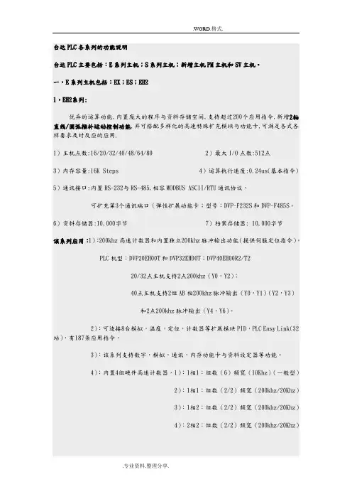 台达PLC各系列的功能说明