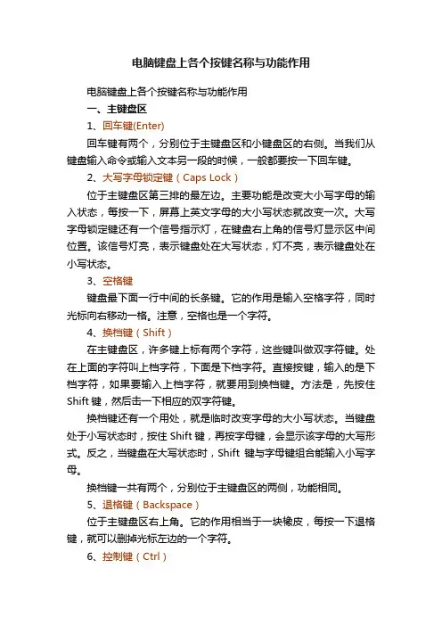 电脑键盘上各个按键名称与功能作用