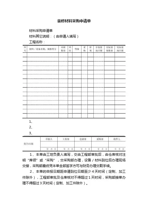 装修材料采购申请单