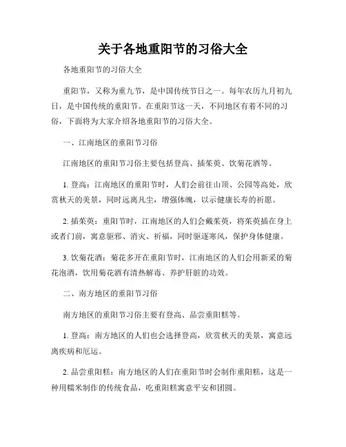 关于各地重阳节的习俗大全