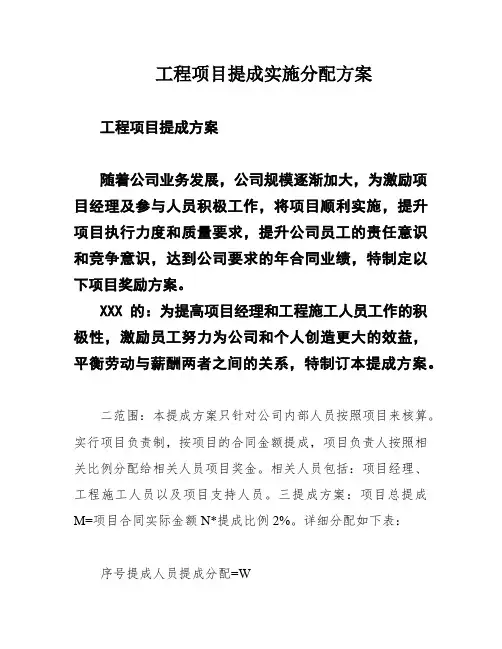 工程项目提成实施分配方案