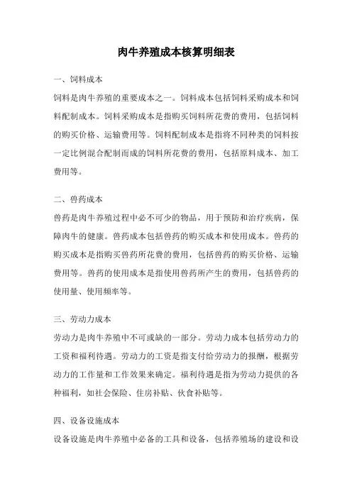 肉牛养殖成本核算明细表