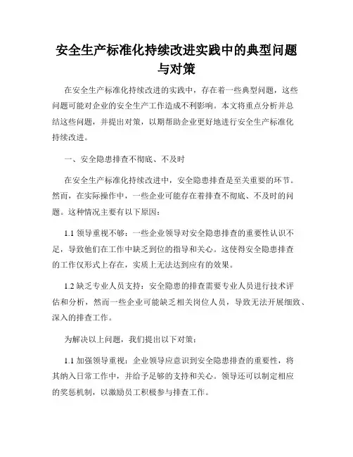 安全生产标准化持续改进实践中的典型问题与对策