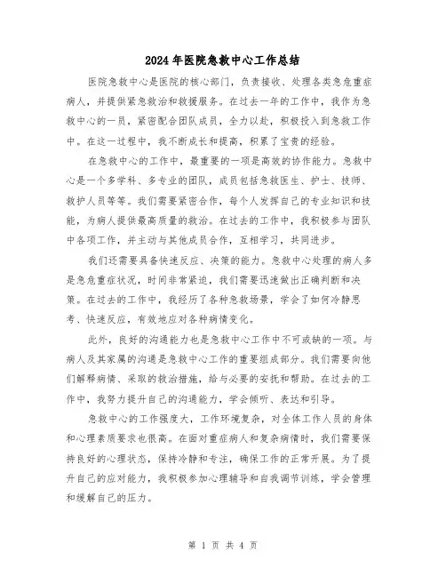 2024年医院急救中心工作总结(二篇)