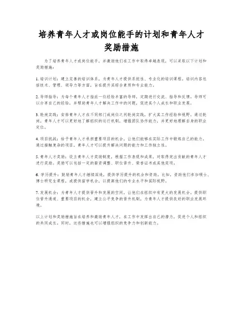 培养青年人才或岗位能手的计划和青年人才奖励措施