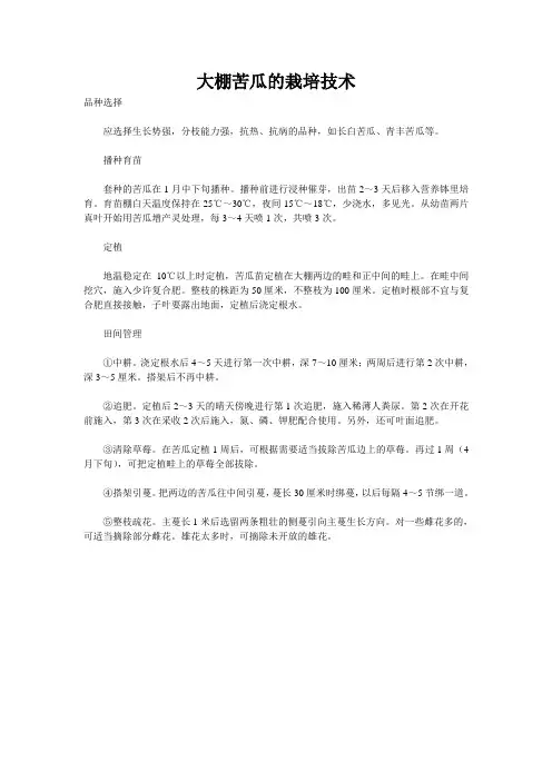 大棚苦瓜的栽培技术