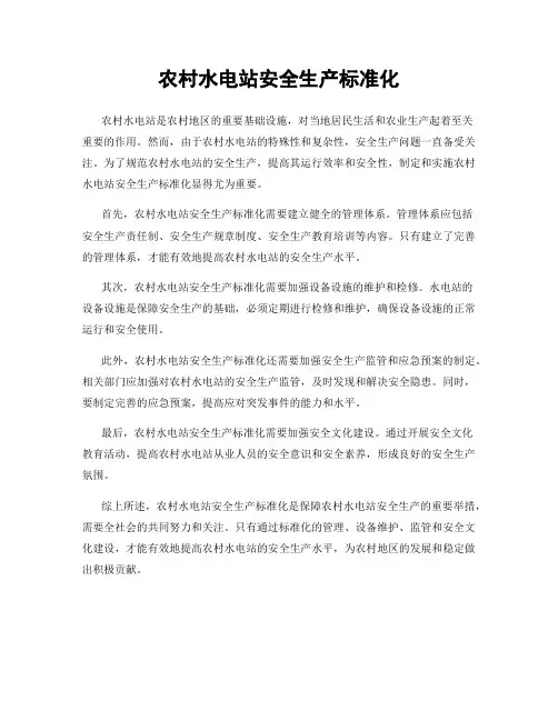 农村水电站安全生产标准化