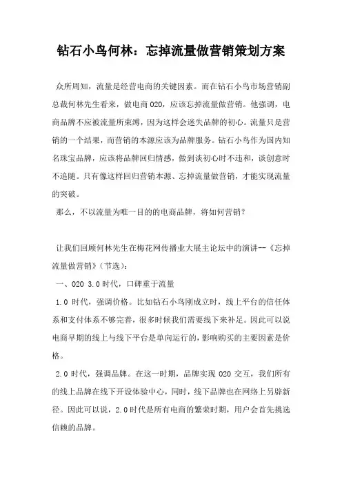 钻石小鸟何林忘掉流量做营销策划方案