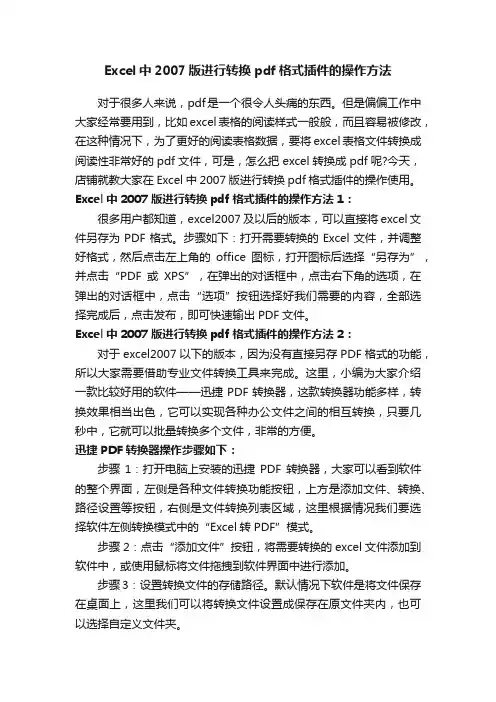 Excel中2007版进行转换pdf格式插件的操作方法