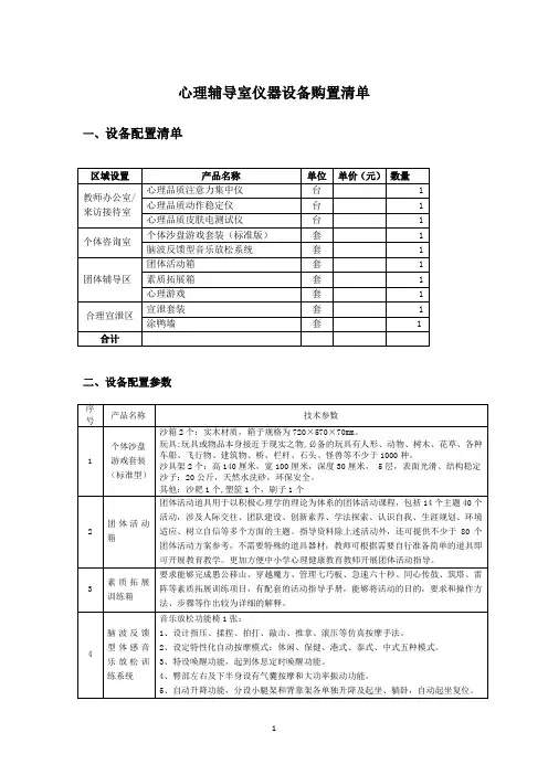 心理辅导室仪器设备购置清单