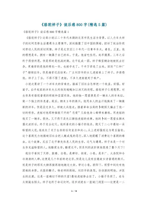 《骆驼祥子》读后感800字(精选5篇)