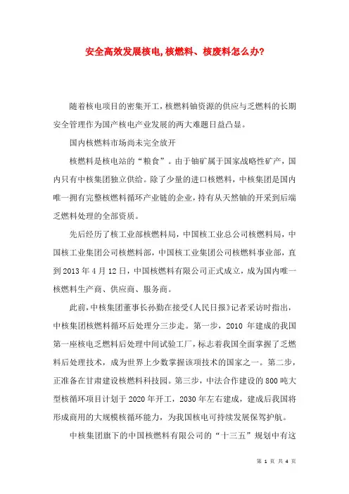 安全高效发展核电,核燃料、核废料怎么办-