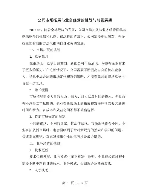 公司市场拓展与业务经营的挑战与前景展望