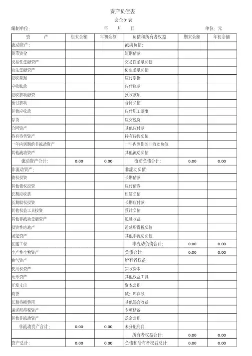 2020最新财务报表模板