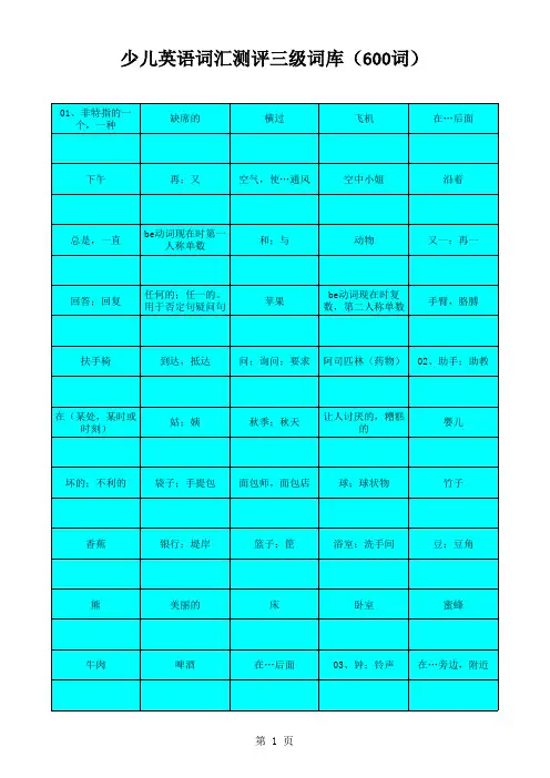 西特少儿英语测评词库三级(新版)