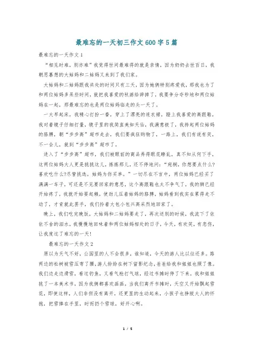 最难忘的一天初三作文600字5篇