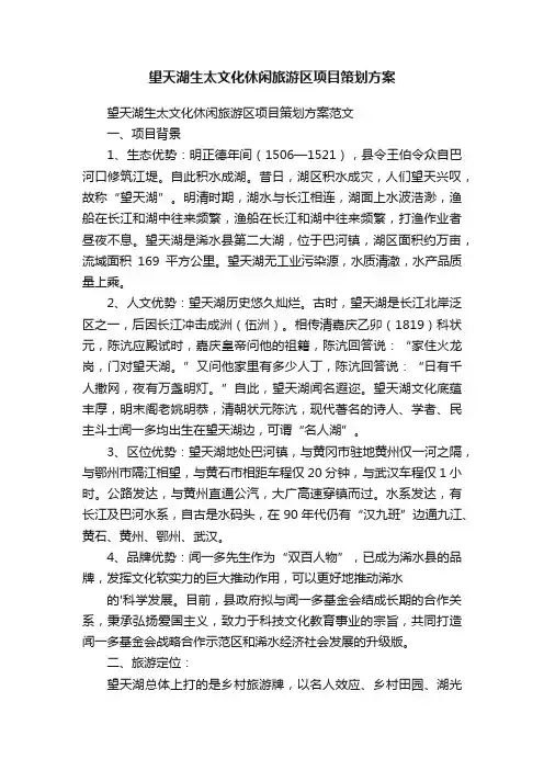 望天湖生太文化休闲旅游区项目策划方案
