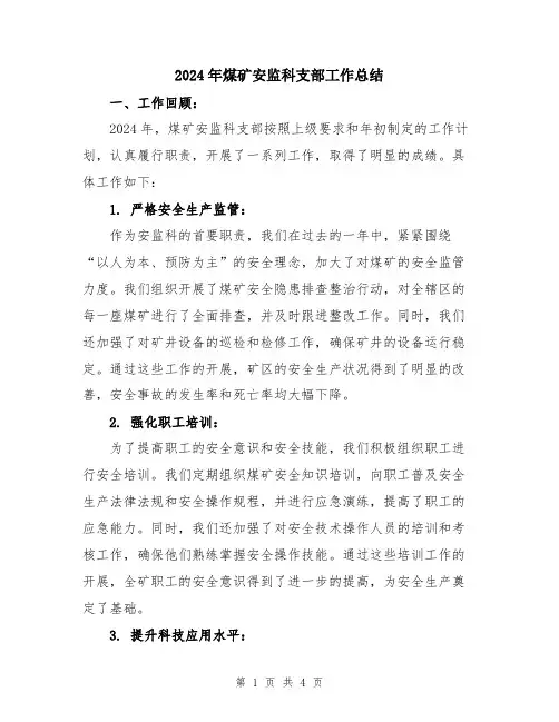 2024年煤矿安监科支部工作总结