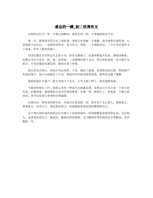 难忘的一瞬_初二优秀作文