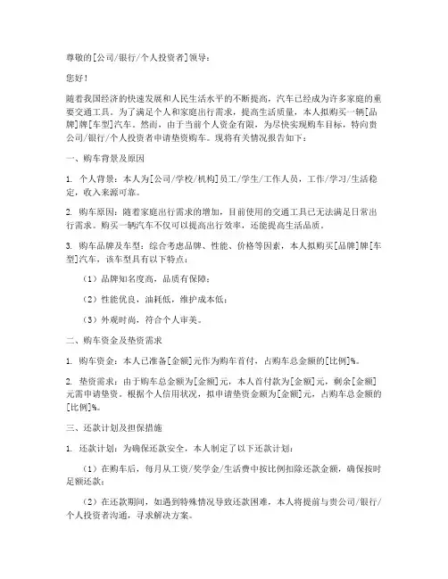 购车垫资申请报告