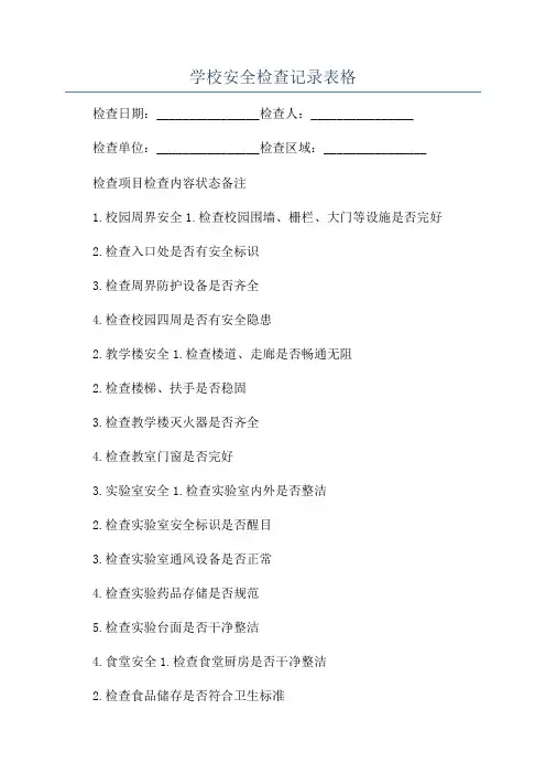 学校安全检查记录表格