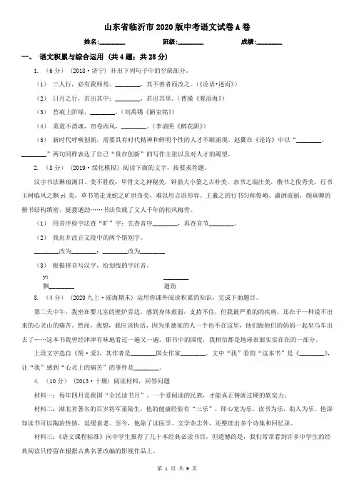 山东省临沂市2020版中考语文试卷A卷