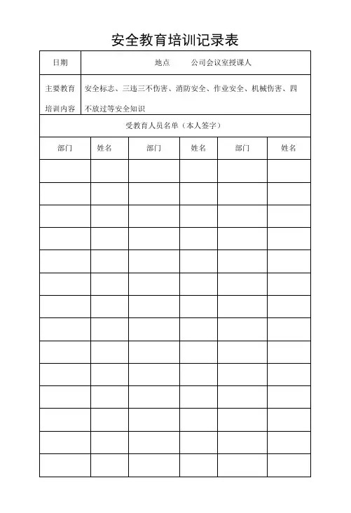 安全教育培训记录表-在岗安全教育