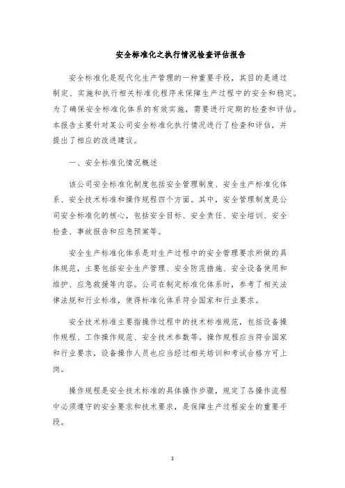 安全标准化之执行情况检查评估报告