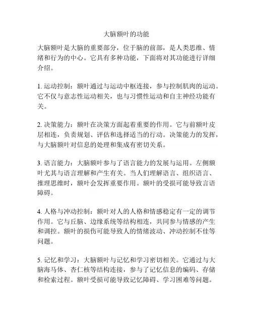 大脑额叶的功能