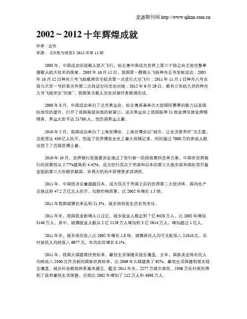 2002～2012十年辉煌成就