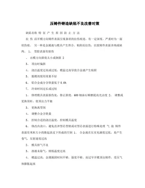 压铸件铸造缺陷不良改善对策