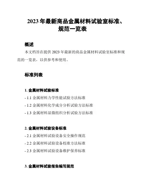 2023年最新商品金属材料试验室标准、规范一览表