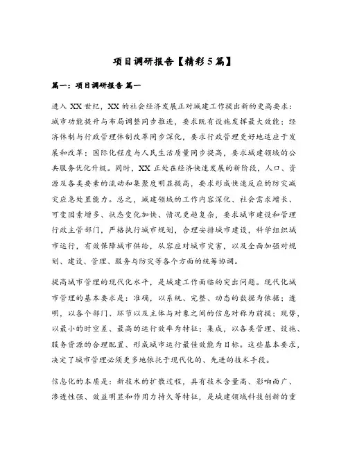 项目调研报告【精彩5篇】