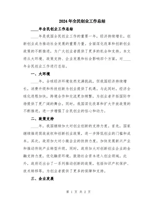 2024年全民创业工作总结