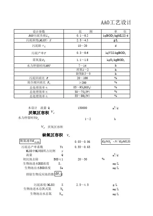 AAO法污水处理厂各池体全套设计计算书模板