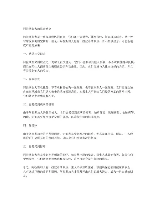 阿拉斯加犬的致命缺点
