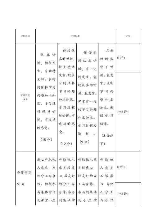 语文课堂学生评价表