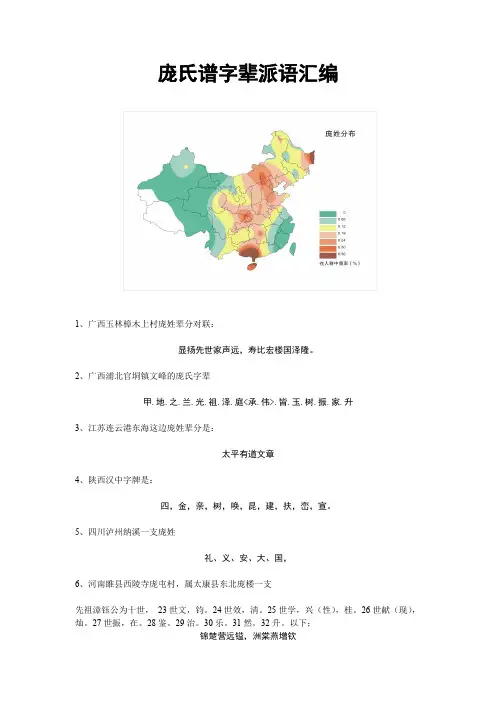 全国各省庞氏辈分收集